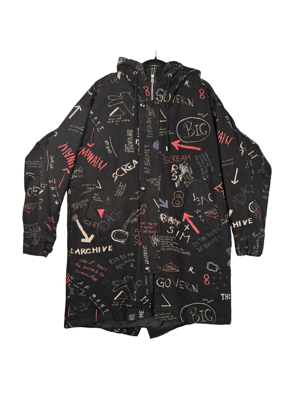 America Jacket Mens Large Black Hooded Parka Full Zip All Over Print Graphic